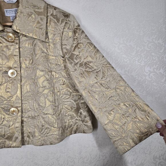 VTG Talbots Collection Cropped Jacket 10 Gold Metallic Jacquard Italian Fabric - Picture 9 of 16